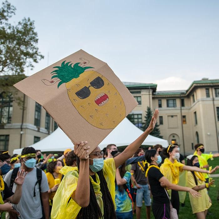 student wearing yellow during housewars