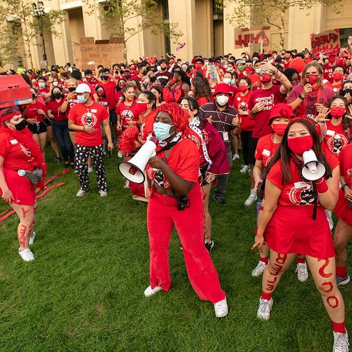 students wearing red during house wars