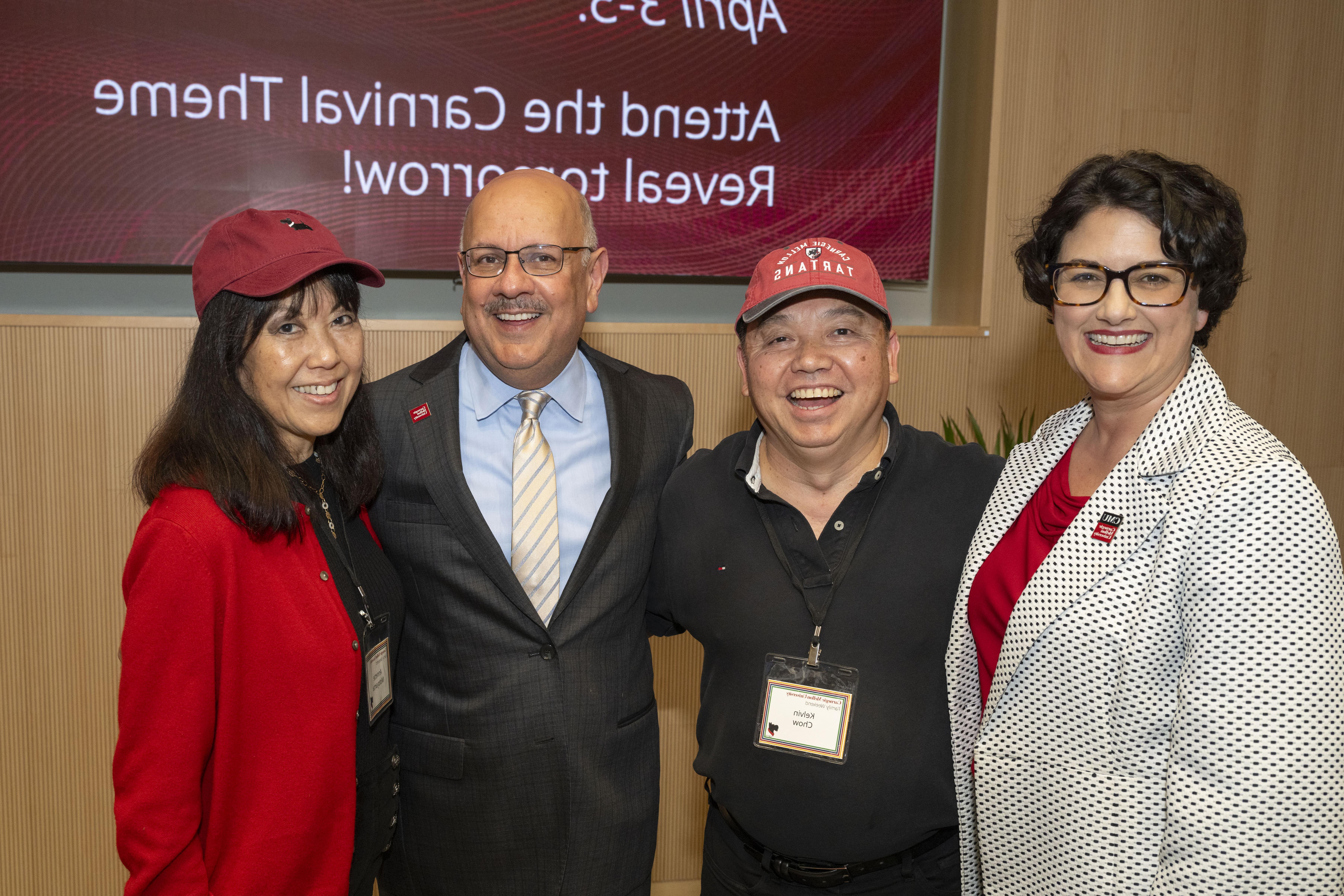 Parents with Gina Casalengo, Vice President for Student Affairs and Dean of Students, and President Farnam Jahanian at the President's Welcome Reception